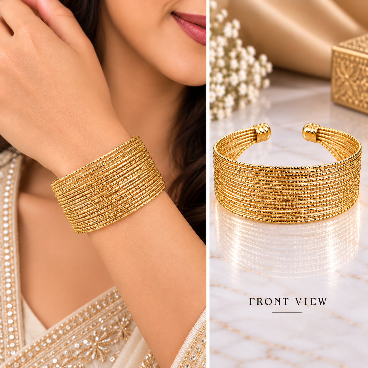 Golden Woven Multi-Strand Open Cuff Bracelet